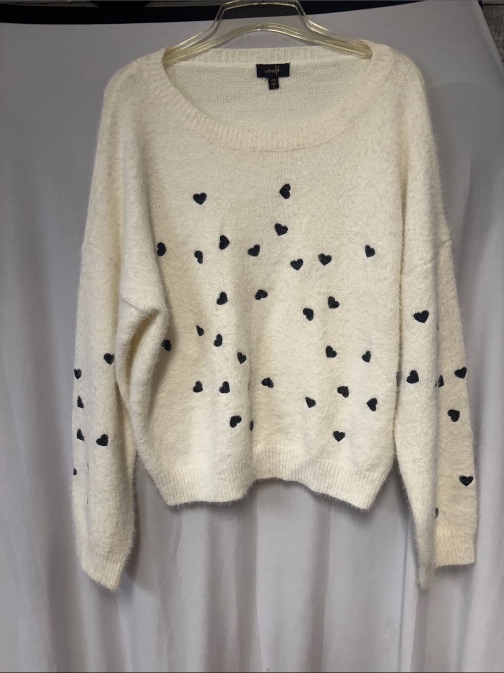 Cozy Crewneck Sweater with Black Heart Motif